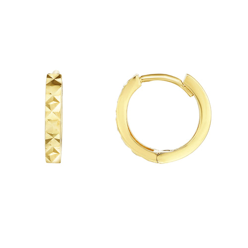 14kt Gold Yellow Finish 10.6x11.5mm Diamond Cut Huggie Earring with Snap Clasp