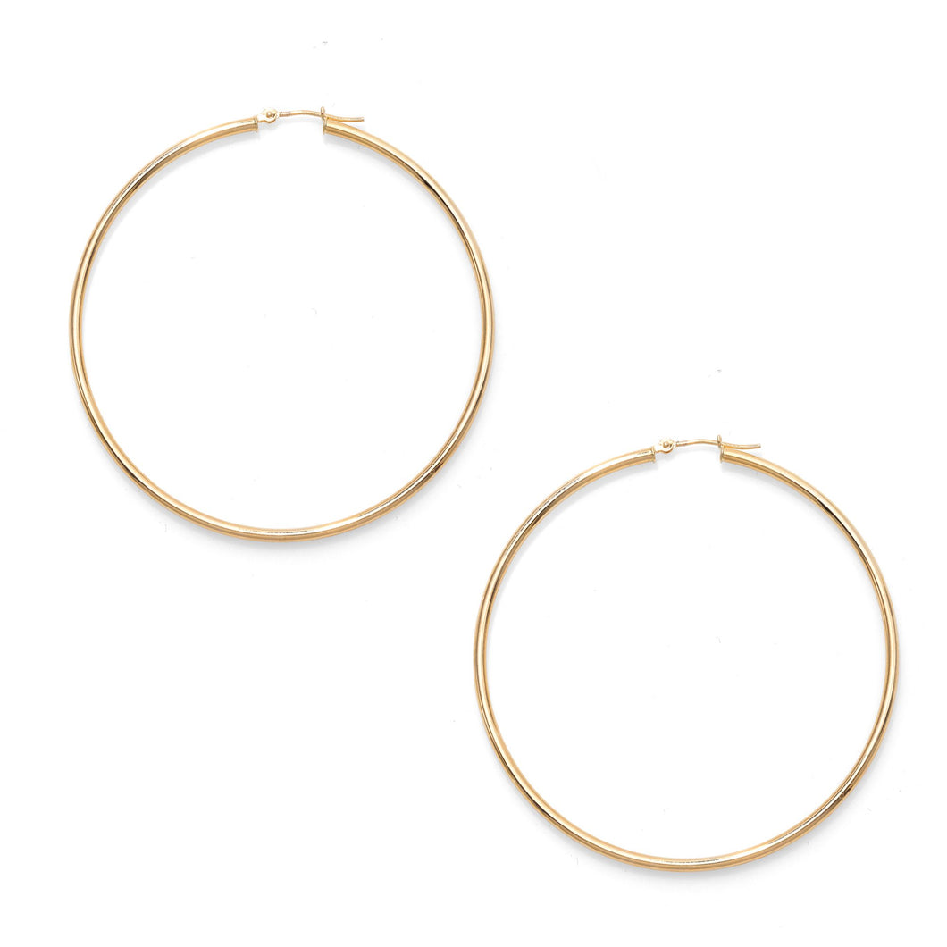 14K Yellow Gold 2x60mm Large Round Hoops