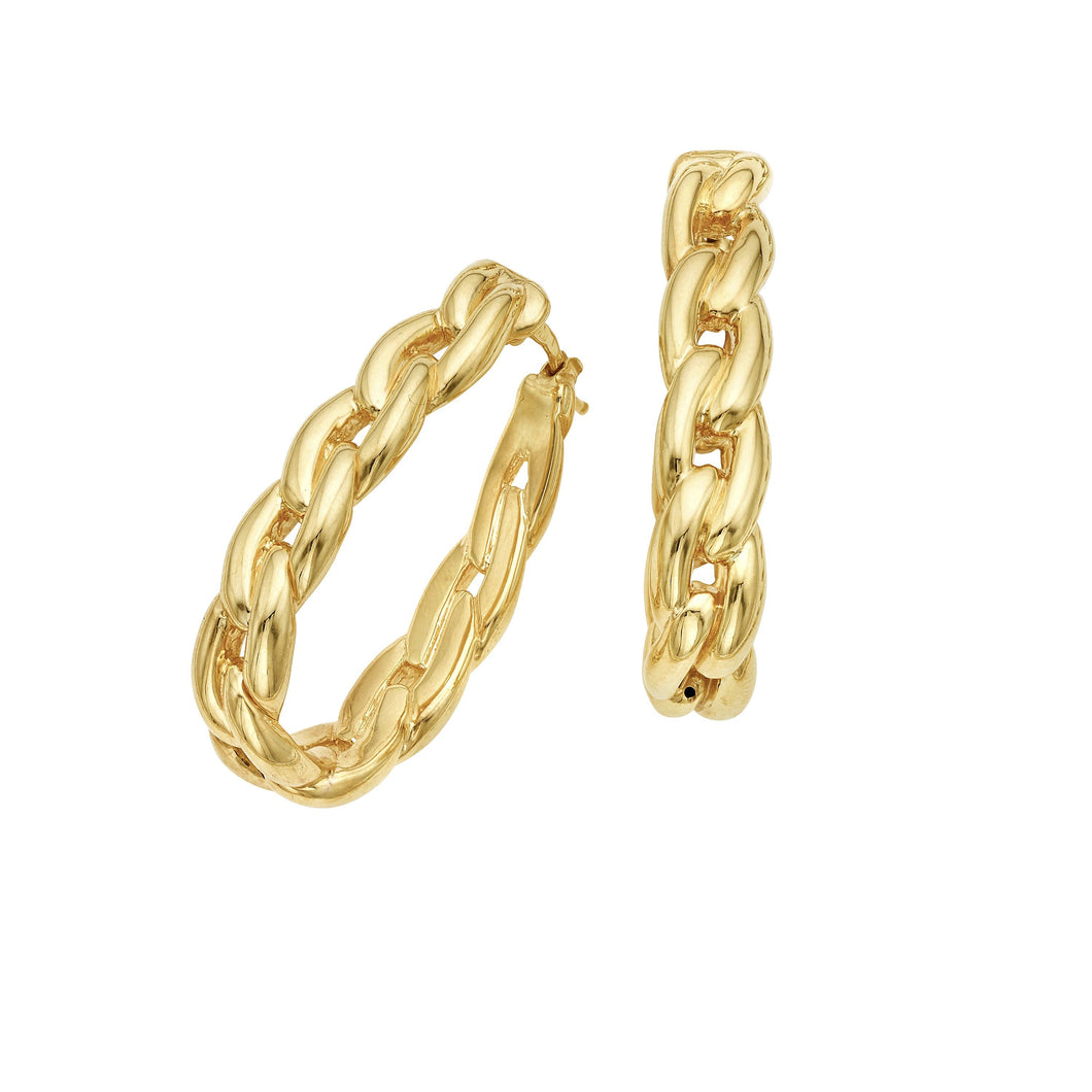 14K Yellow Gold Gourmette Curb Chain Graduated Hoops