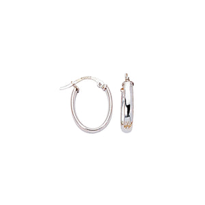 14K White Gold Shiny Small Oval Hoop Earring with Hinged Clasp