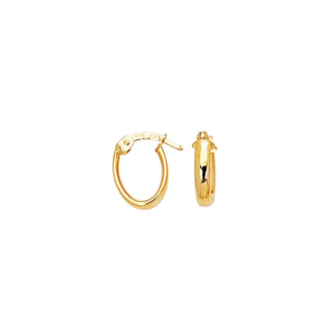 14K Yellow Gold Shiny Small Oval Hoop Earring with Hinged Clasp