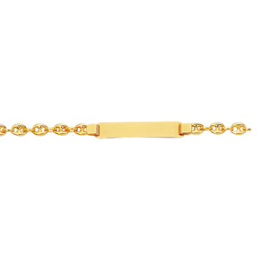 14kt 6" Yellow Gold Shiny Puffed Mariner Link ID Bracelet with Lobster Clasp
