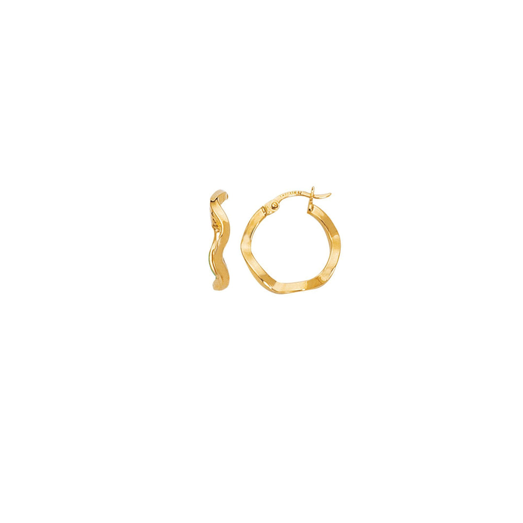 14K Yellow Gold Shiny Round Twisted Hoop Earring with Hinged Clasp