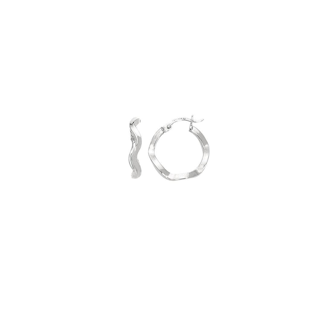 14K White Gold Shiny Round Twisted Hoop Earring with Hinged Clasp