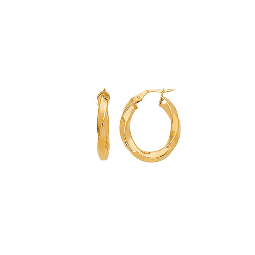 14K Yellow Gold Shiny Italian Twists Hoop Earring with Hinged Clasp