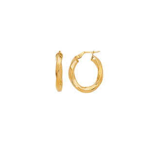 14K Yellow Gold Shiny Italian Twists Hoop Earring with Hinged Clasp