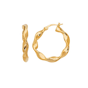14K Yellow Gold Shiny Large Twisted Hoop Earring with Hinged Clasp