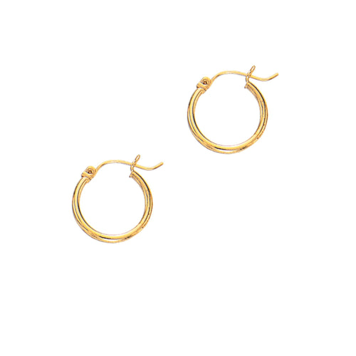 14Kt Yellow Gold 2X15mm Shiny Round Tube Hoop Fancy Earring with Hinged Clasp