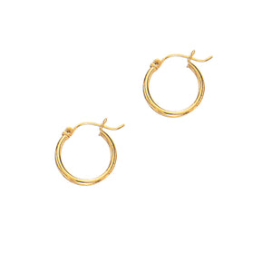 14Kt Yellow Gold 2X15mm Shiny Round Tube Hoop Fancy Earring with Hinged Clasp