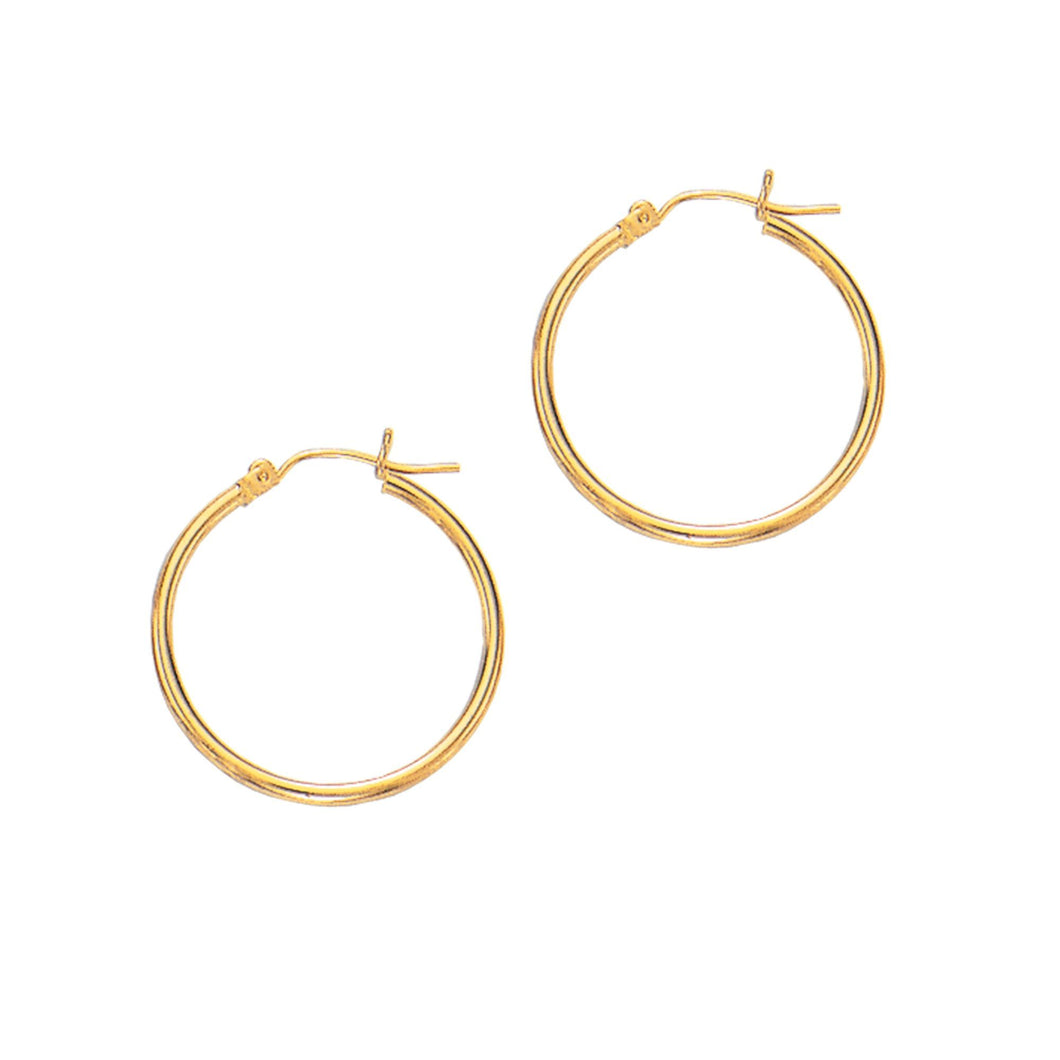 14Kt Yellow Gold 2X25mm Shiny Round Tube Hoop Fancy Earring with Hinged Clasp
