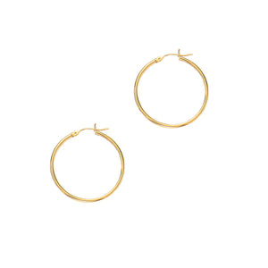 14Kt Yellow Gold 2X30mm Shiny Round Tube Hoop Fancy Earring with Hinged Clasp