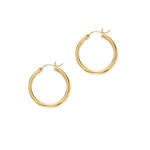 14Kt Yellow Gold 3X25mm Shiny Round Tube Hoop Fancy Earring with Hinged Clasp