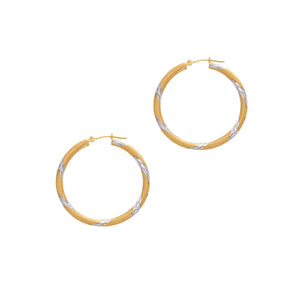 14Kt Yellow Gold 3X30mm Shiny Diamond Cut Round Tube Hoop Earring with Hinged Clasp
