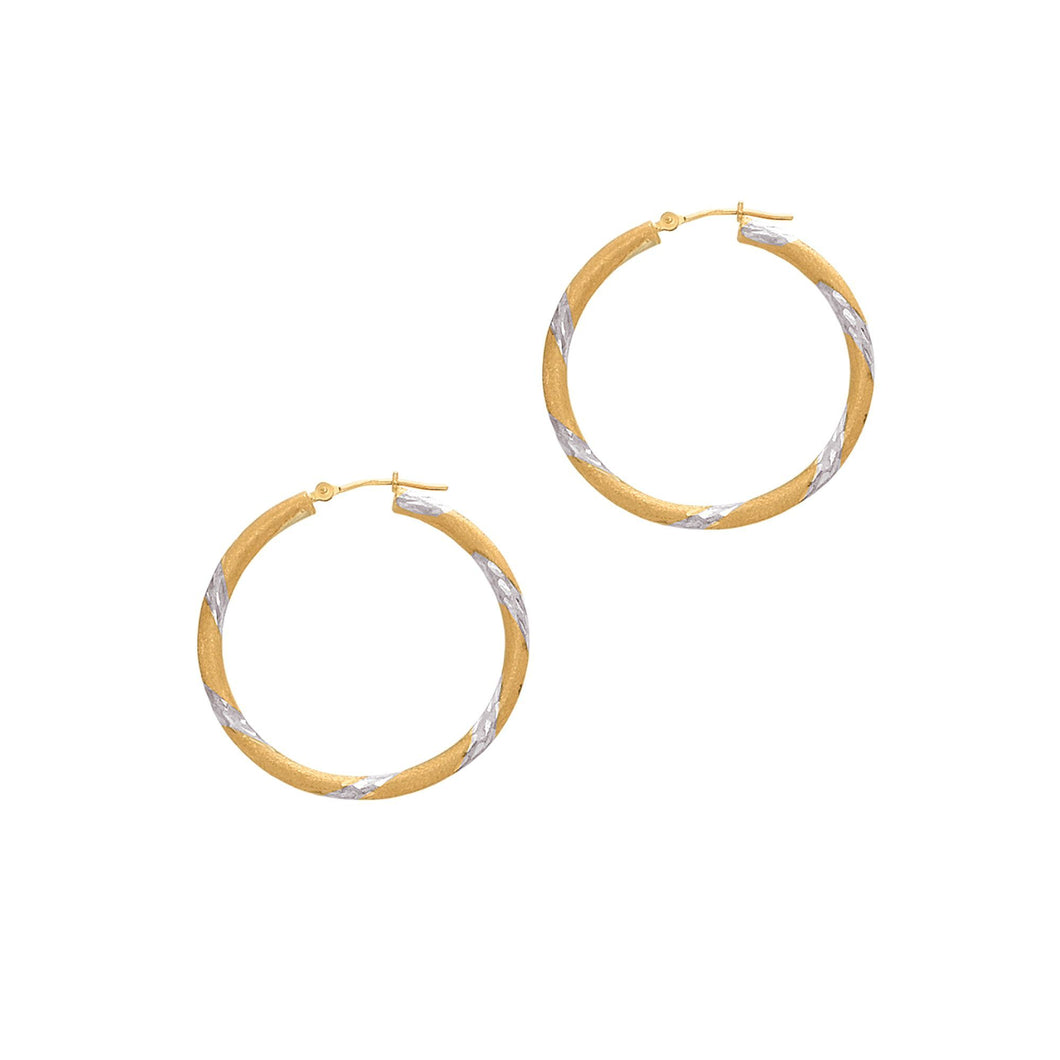 14Kt Yellow Gold 3X30mm Shiny Diamond Cut Round Tube Hoop Earring with Hinged Clasp