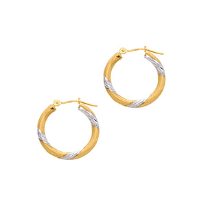14Kt Yellow Gold 3X20mm Shiny Diamond Cut Round Tube Hoop Earring with Hinged Clasp