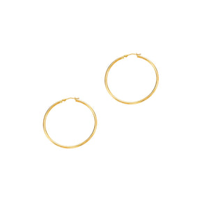 14Kt Yellow Gold 2X40mm Shiny Round Tube Hoop Fancy Earring with Hinged Clasp
