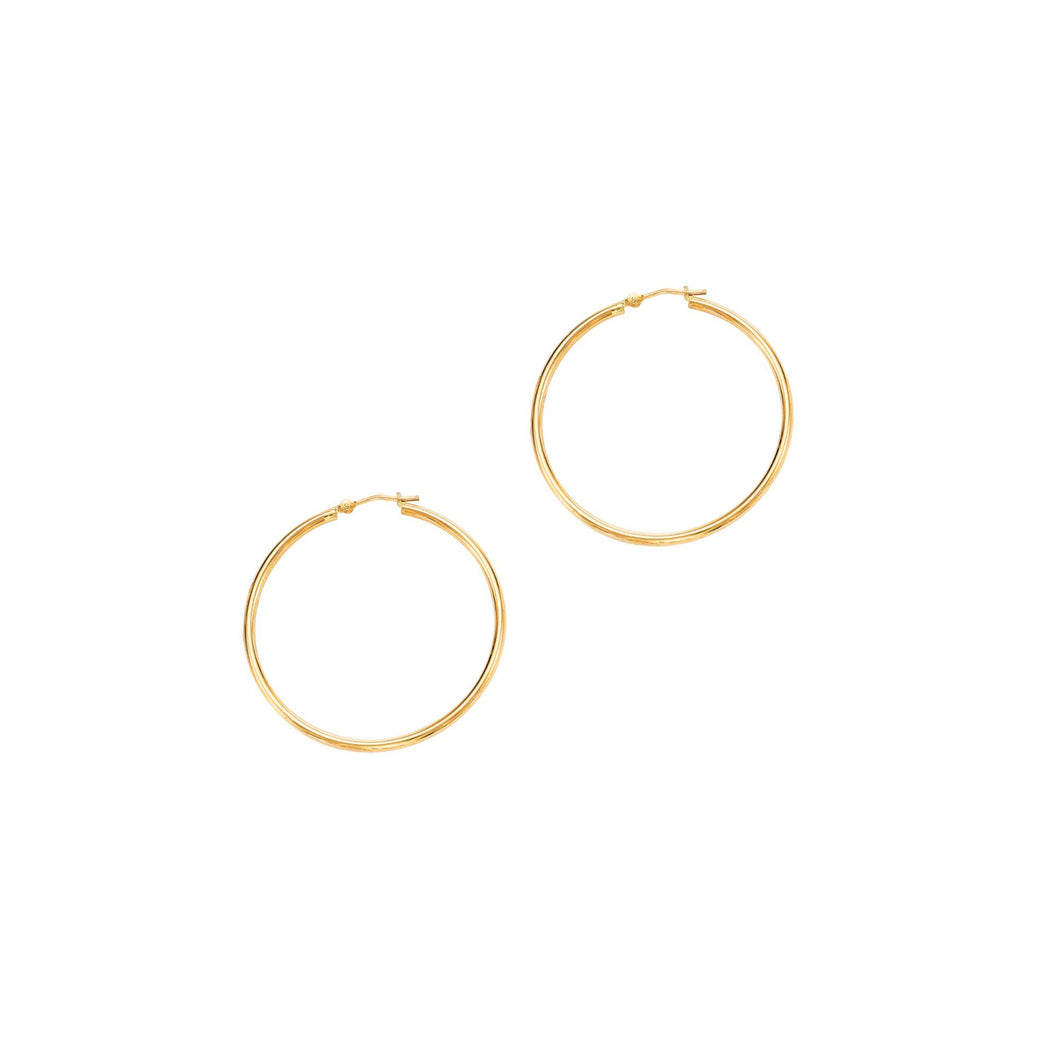 14Kt Yellow Gold 1.5X30mm Shiny Round Tube Hoop Fancy Earring with Hinged Clasp