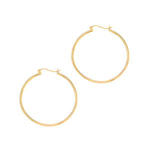 14Kt Yellow Gold 1.5X40mm Shiny Round Tube Hoop Fancy Earring with Hinged Clasp