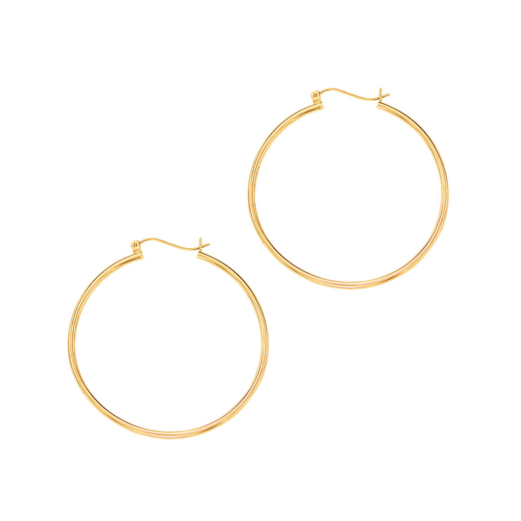 14Kt Yellow Gold 1.5X40mm Shiny Round Tube Hoop Fancy Earring with Hinged Clasp