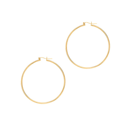 14Kt Yellow Gold 1.5X45mm Shiny Round Tube Hoop Fancy Earring with Hinged Clasp
