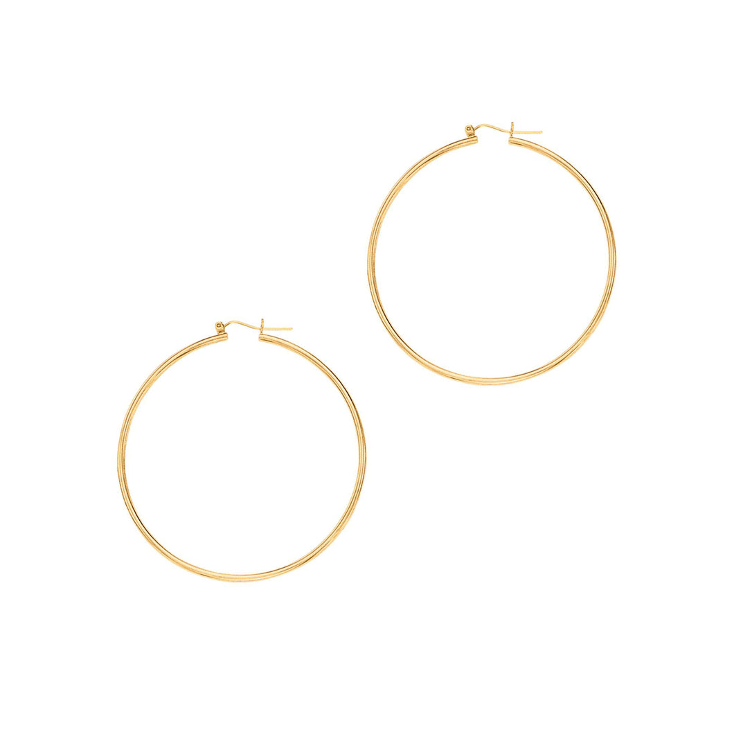 14Kt Yellow Gold 1.5X45mm Shiny Round Tube Hoop Fancy Earring with Hinged Clasp