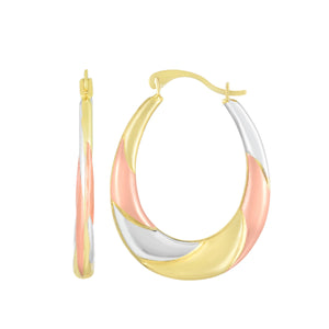 14kt Gold Tricolor Finish 24.5x19mm Polished Hoop Earring with Hinged Clasp