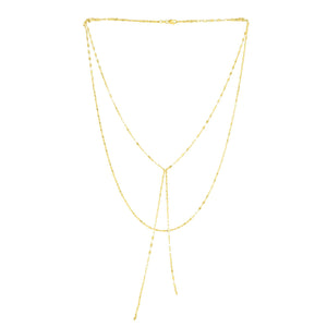 14K Yellow Gold 17" Layered Mirrored Chain Lariat Necklace