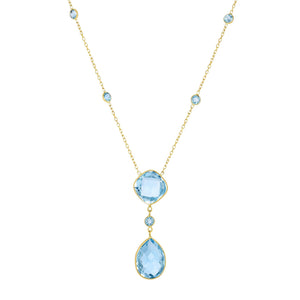 14kt 18" Yellow Gold Blue Topaz Lariat Y-necklace