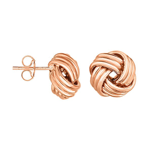 14kt Gold Rose Finish Shiny Round Love knot Earring with Push Back Clasp