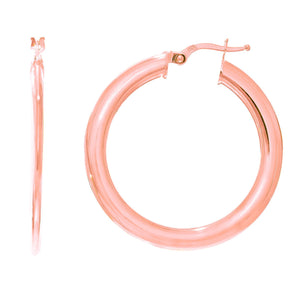 14Kt Rose Gold 2X27mm Shiny Flat Round Hoop Earring with Hinged Clasp