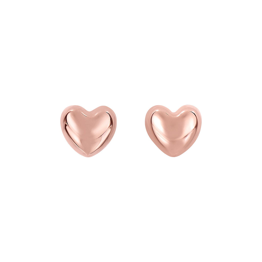 14K Rose Gold Polished Puffed Heart Studs