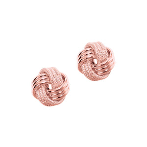 14Kt Rose Gold Shiny Textured 3 Row Love Knot Earring