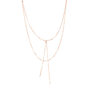 14K Rose Gold 17" Layered Mirrored Chain Lariat Necklace