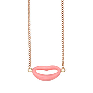 14K Rose Gold 18" Baby Pink Enambel Italian Kiss Necklace with Extender