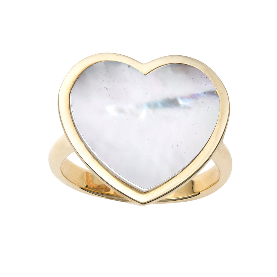 14K Yellow Gold La Perla White Mother of Pearl Heart Ring