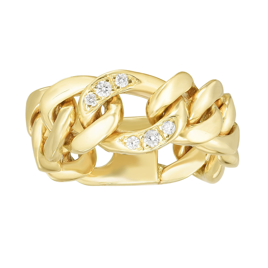 14K Yellow Gold .06CT Ferrara Chain Diamond Link Ring
