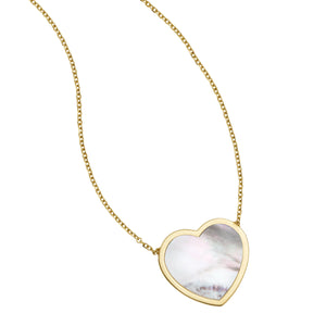 14K Yellow Gold 18" La Perla White Mother of Pearl Heart Pendant with Extender