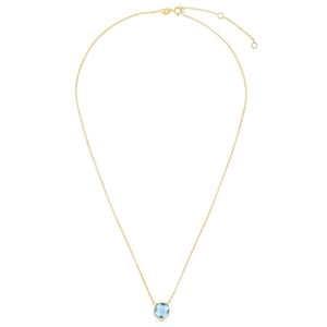 14K Yellow Gold 17" 8mm Cushion Cut Blue Topaz Necklace with Extender