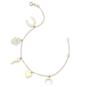 14K Yellow Gold 7" Lucky Charms Bracelet