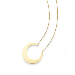 14kt Gold 18" Yellow Finish 24x25mm(CE),0.8mm(Ch) Diamond Cut 2" Extender Moon Necklace with Lobster Clasp