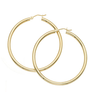 14K Yellow Gold 3 x 50mm Classic Round Hoops