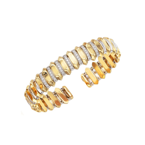 14K Yellow Gold .60CT Diamond Station Cuff Bangle