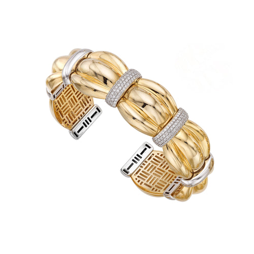 14K Yellow Gold .92CT Diamond Scallop Cuff Bangle