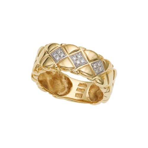 14K Yellow Gold .06CT Diamond Quilted Ring