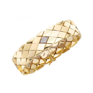 14K Yellow Gold 7.5" .17CT Diamond Wide Bracelet with Box Clasp